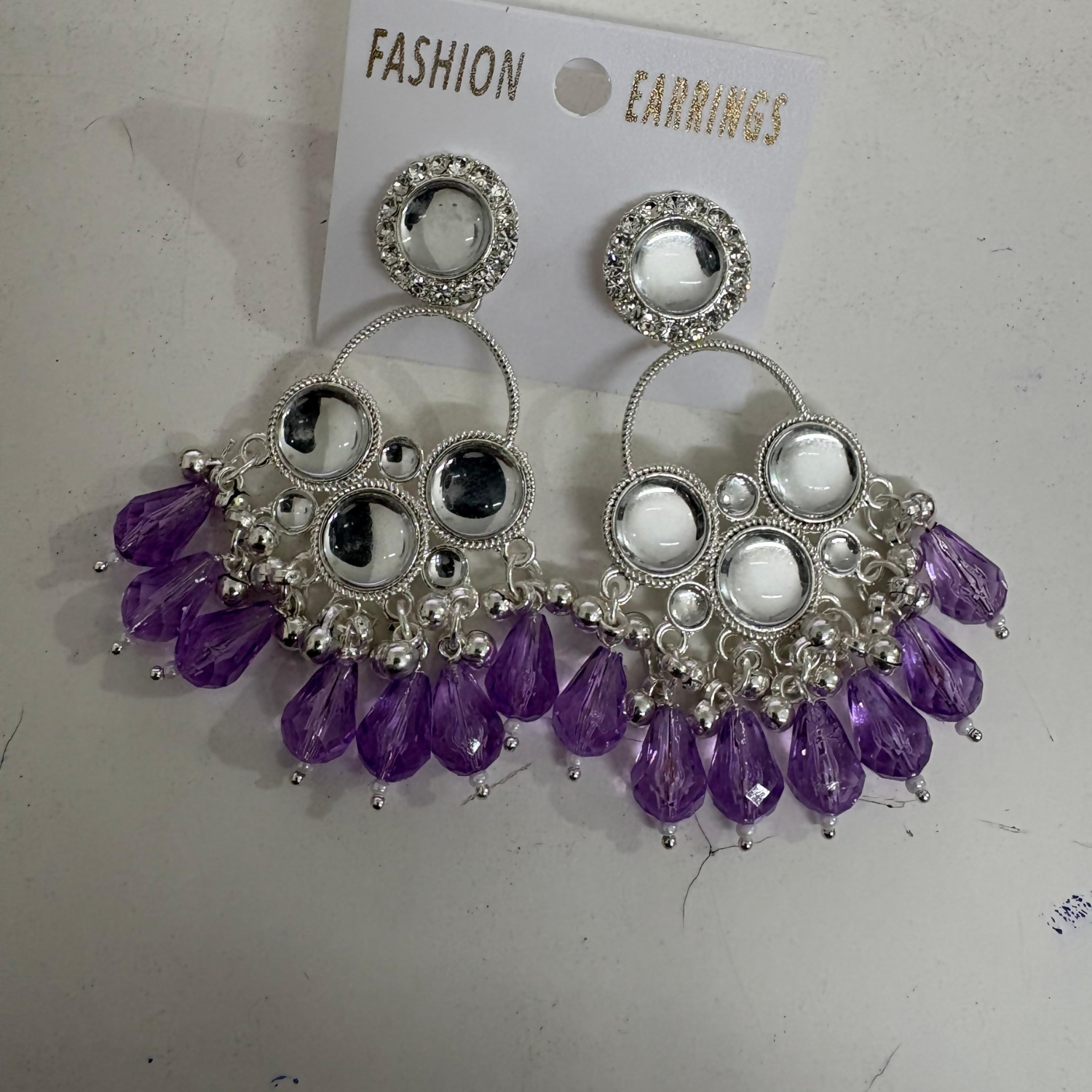 Kundan Silver Plated Chandbali Earrings – Elegant Purple Pearls - Detailed Feature View 3