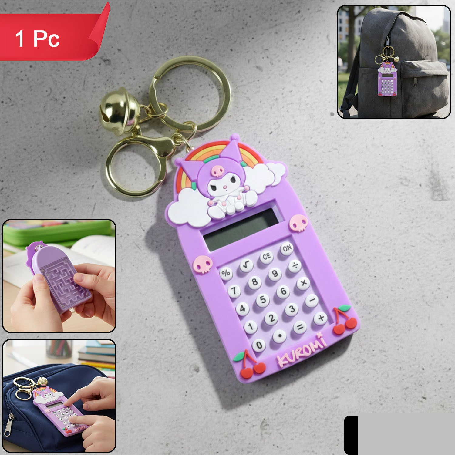 Kuromi Calculator Keychain – Compact Pocket-Sized Digital Calculator - Detailed Feature View 1