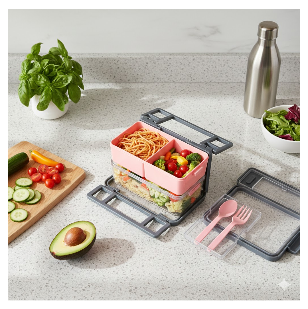 Leak-Proof Lunch Box – 2 Layer 3 Compartment | Lunchie Bunchie - Detailed Feature View 5