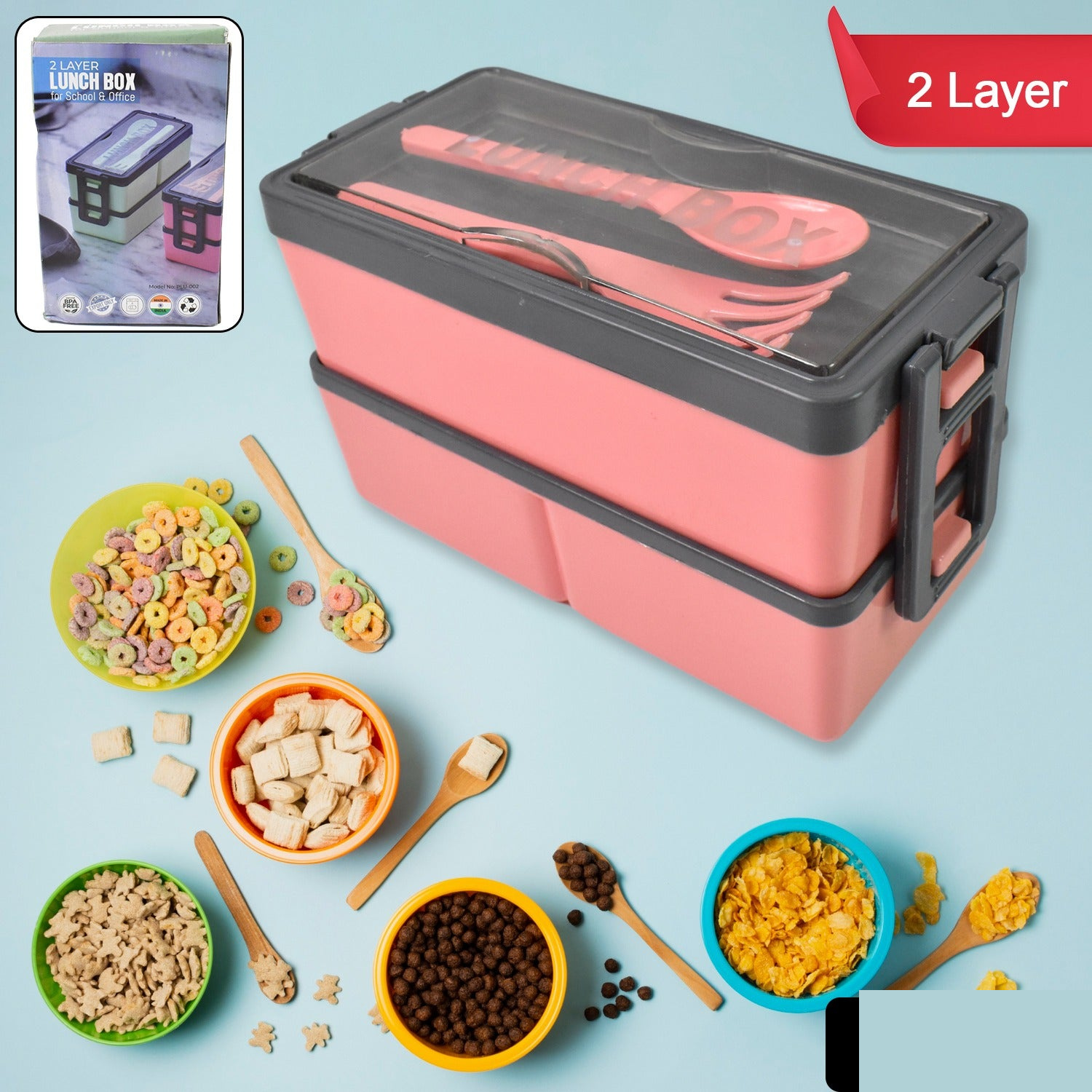 Leak-Proof Lunch Box – 2 Layer 3 Compartment | Lunchie Bunchie - Detailed Feature View 7
