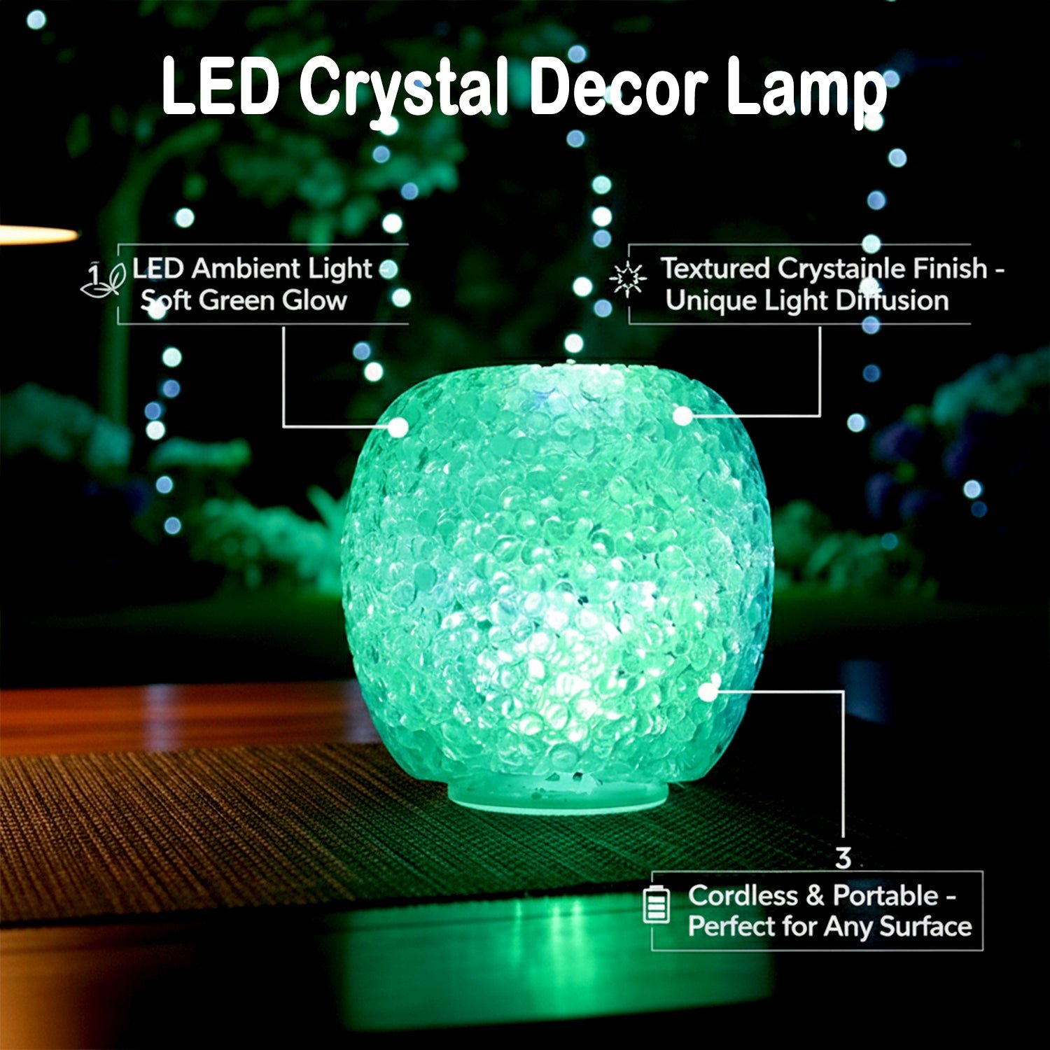 LED Crystal Table Lamp – Colour-Changing Ambient Glow - Detailed Feature View 3