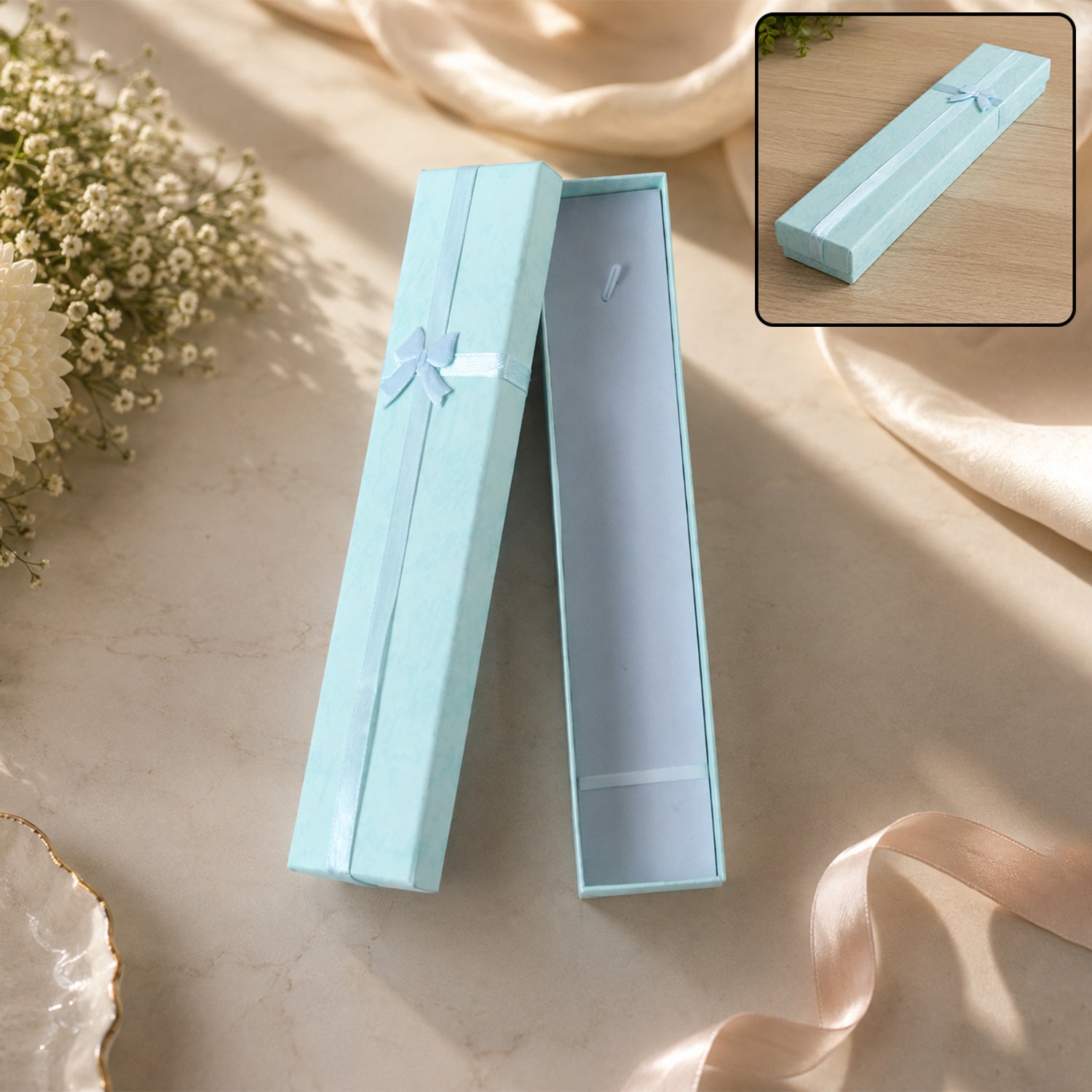Premium Long Rectangular Paper Empty Gift Box with Bow for Jewellery and Gifting - Buy Online at Alikart