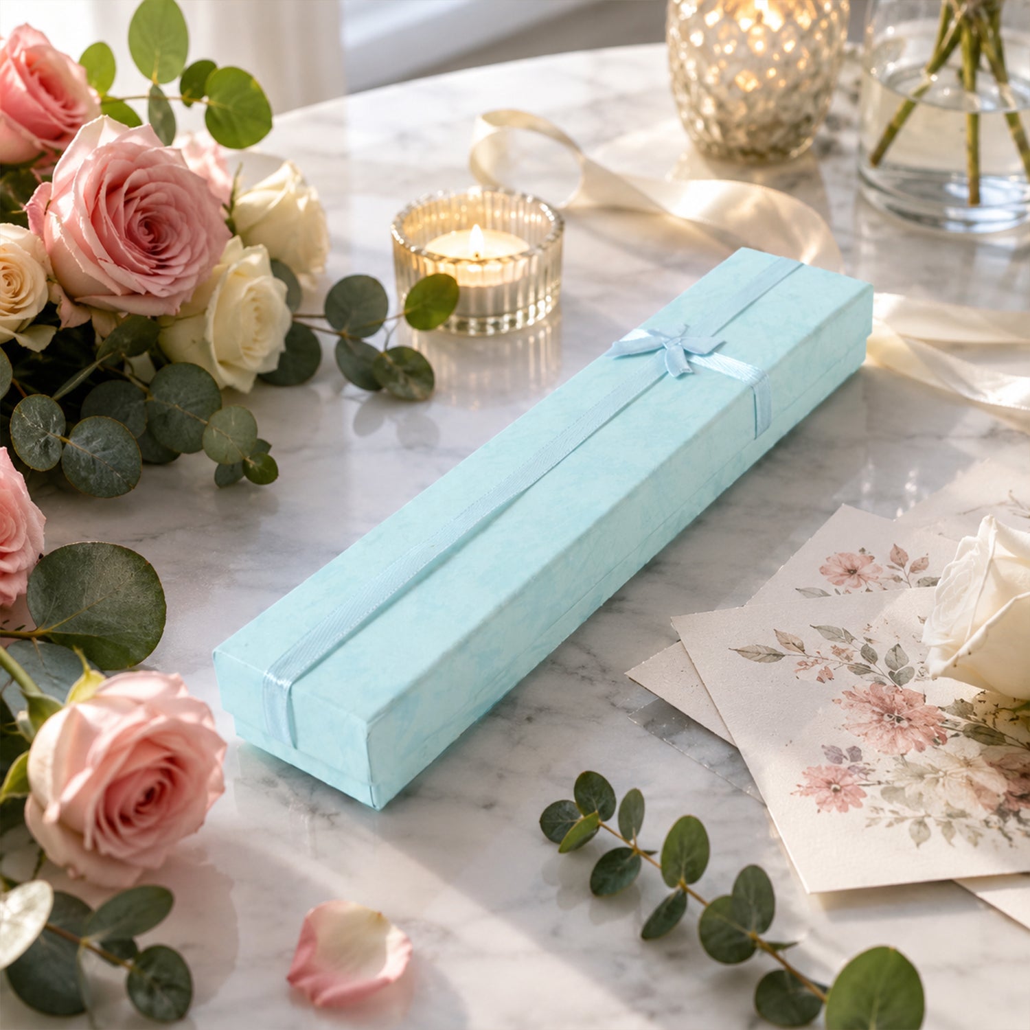 Long Rectangular Paper Empty Gift Box with Bow for Jewellery and Gifting - Detailed Feature View 2