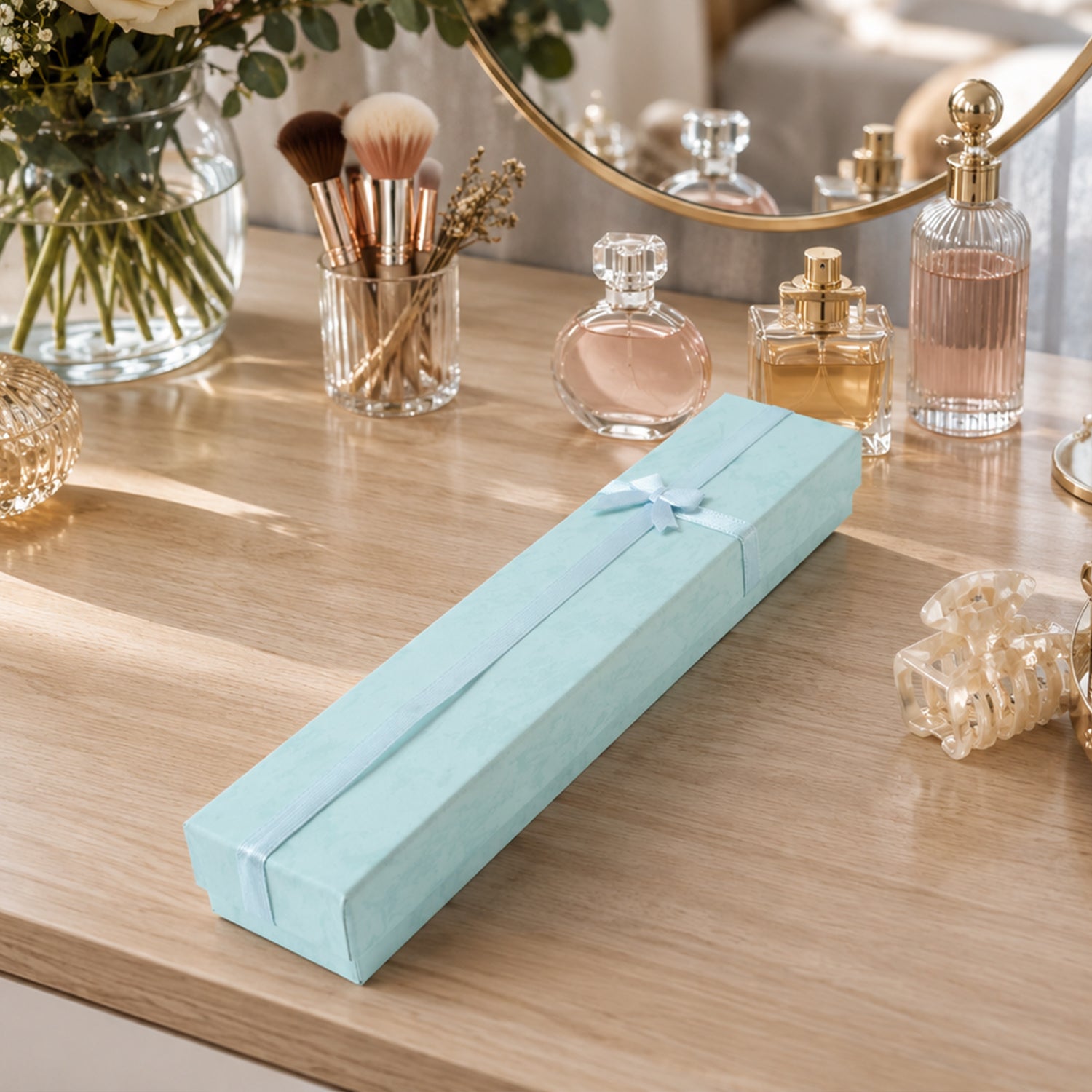 Long Rectangular Paper Empty Gift Box with Bow for Jewellery and Gifting - Detailed Feature View 3