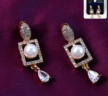 Lustrous Pearl & Cubic Zirconia Geometric Drop Earrings for Women