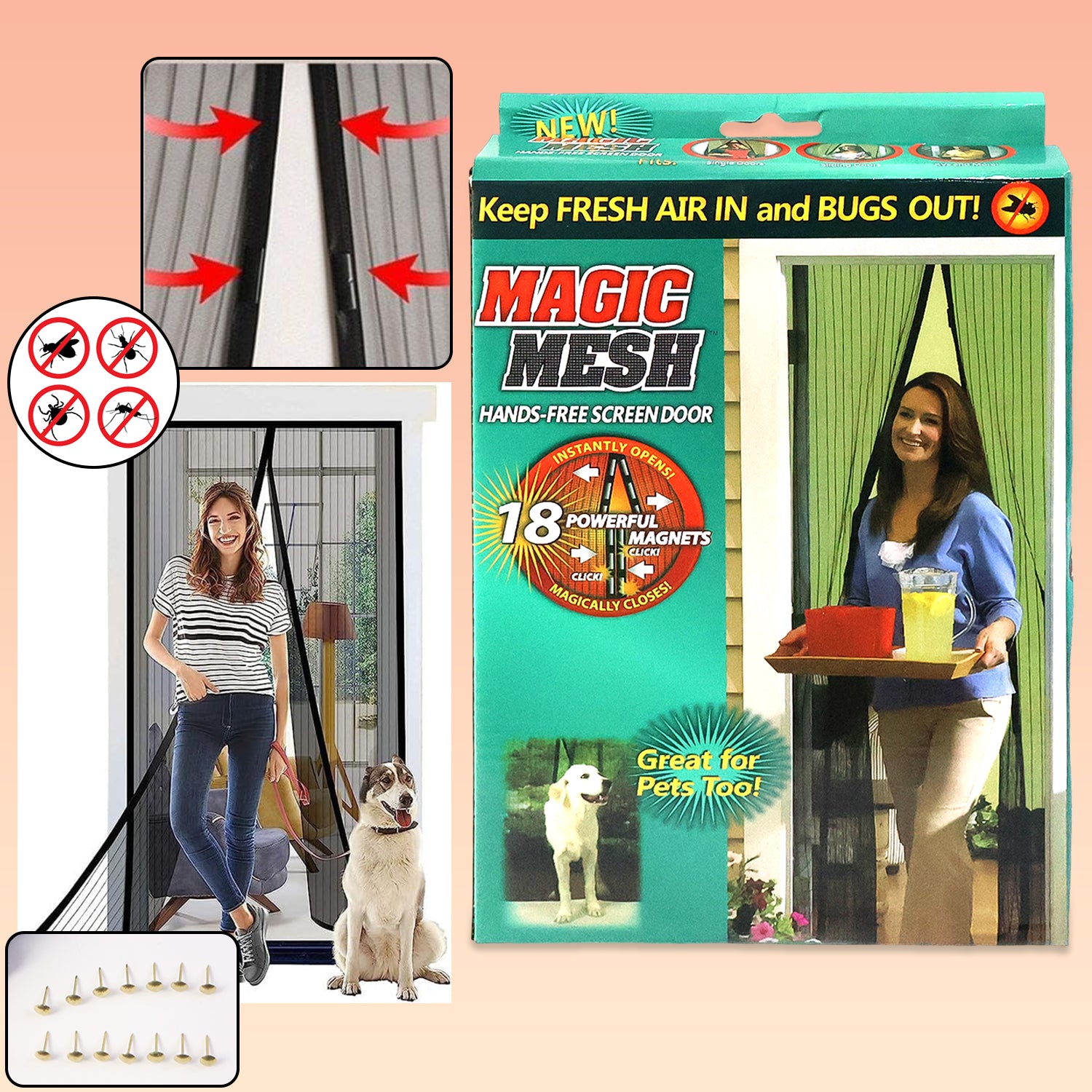 Premium Magic Mesh Screen Door – Hands-Free Bug & Insect Protection - Buy Online at Alikart