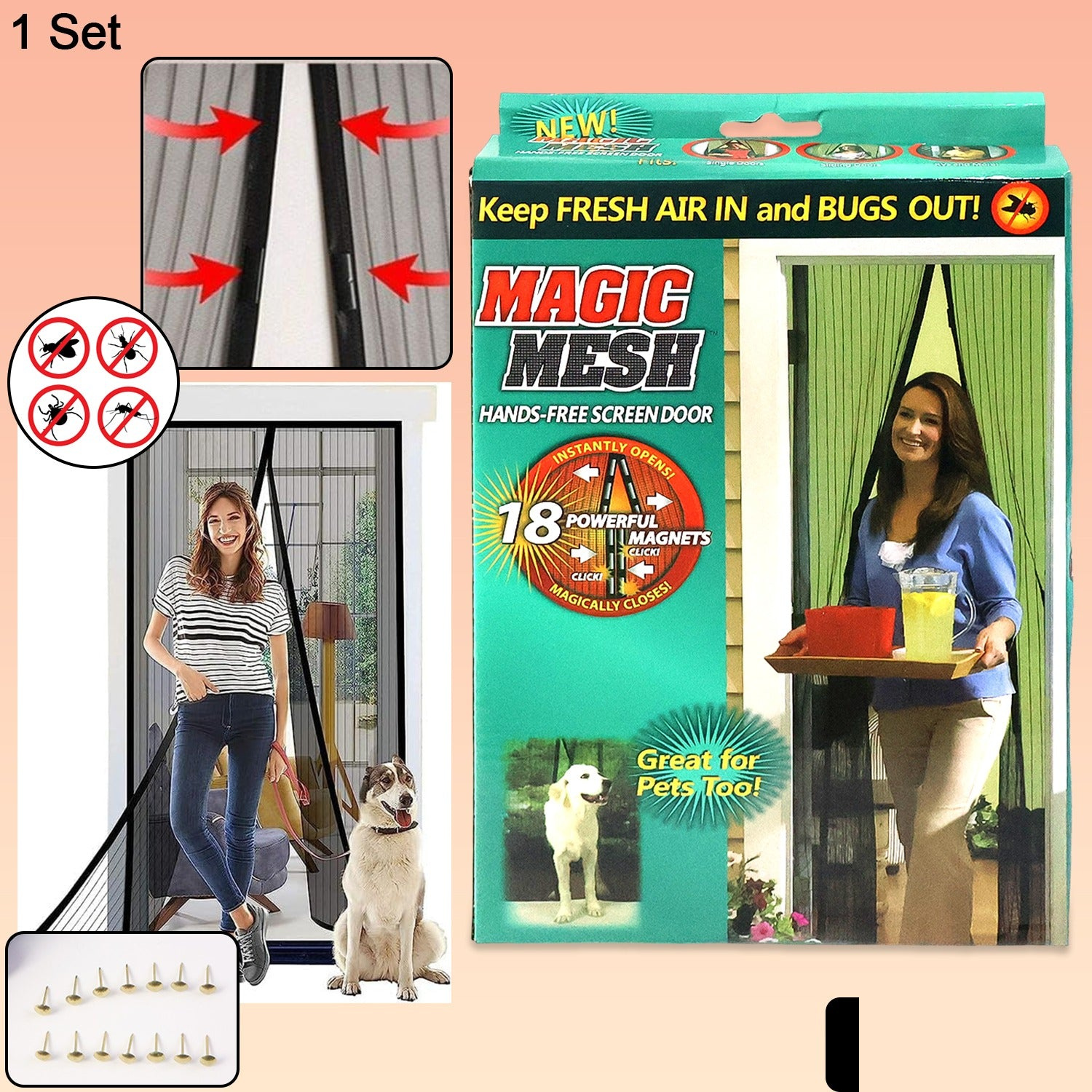Magic Mesh Screen Door – Hands-Free Bug & Insect Protection - Detailed Feature View 1