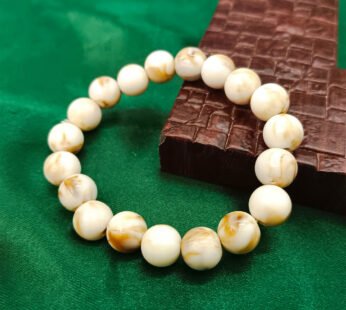 Marble Finish Beaded Elastic Bracelet – Elegant White & Beige Design