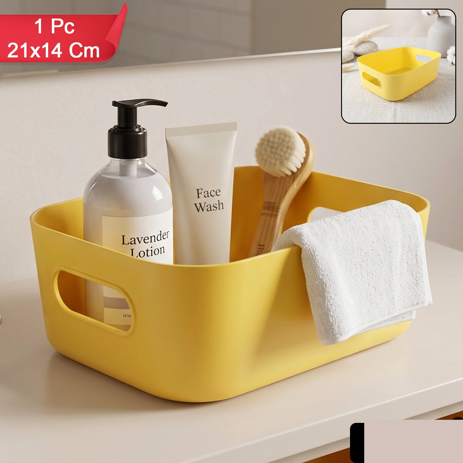 Mini Multipurpose Plastic Storage Basket with Carry Handles for Home Use - Detailed Feature View 1