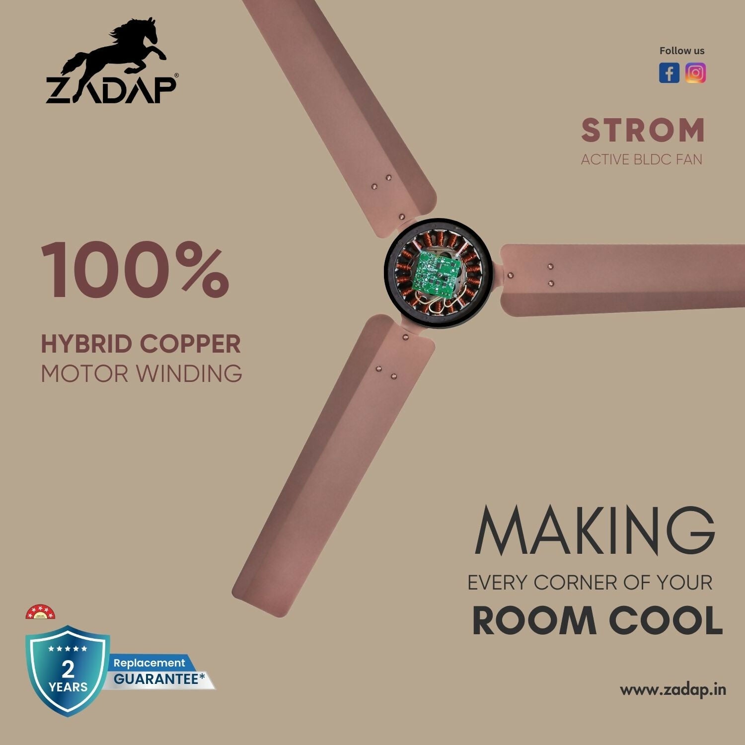Modern 900mm High-Speed BLDC Ceiling Fan with Remote & LED Light - Detailed Feature View 6