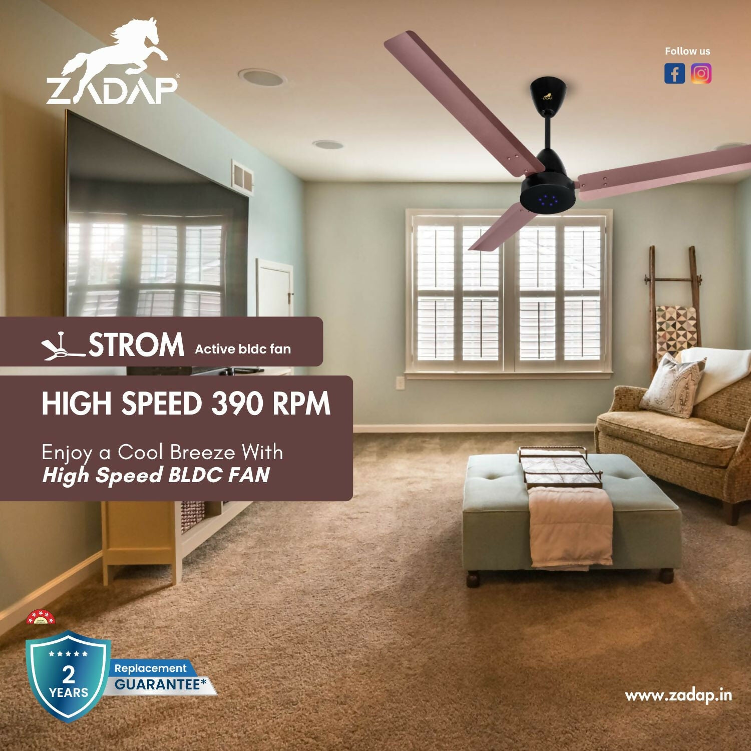 Modern 900mm High-Speed BLDC Ceiling Fan with Remote & LED Light - Detailed Feature View 7