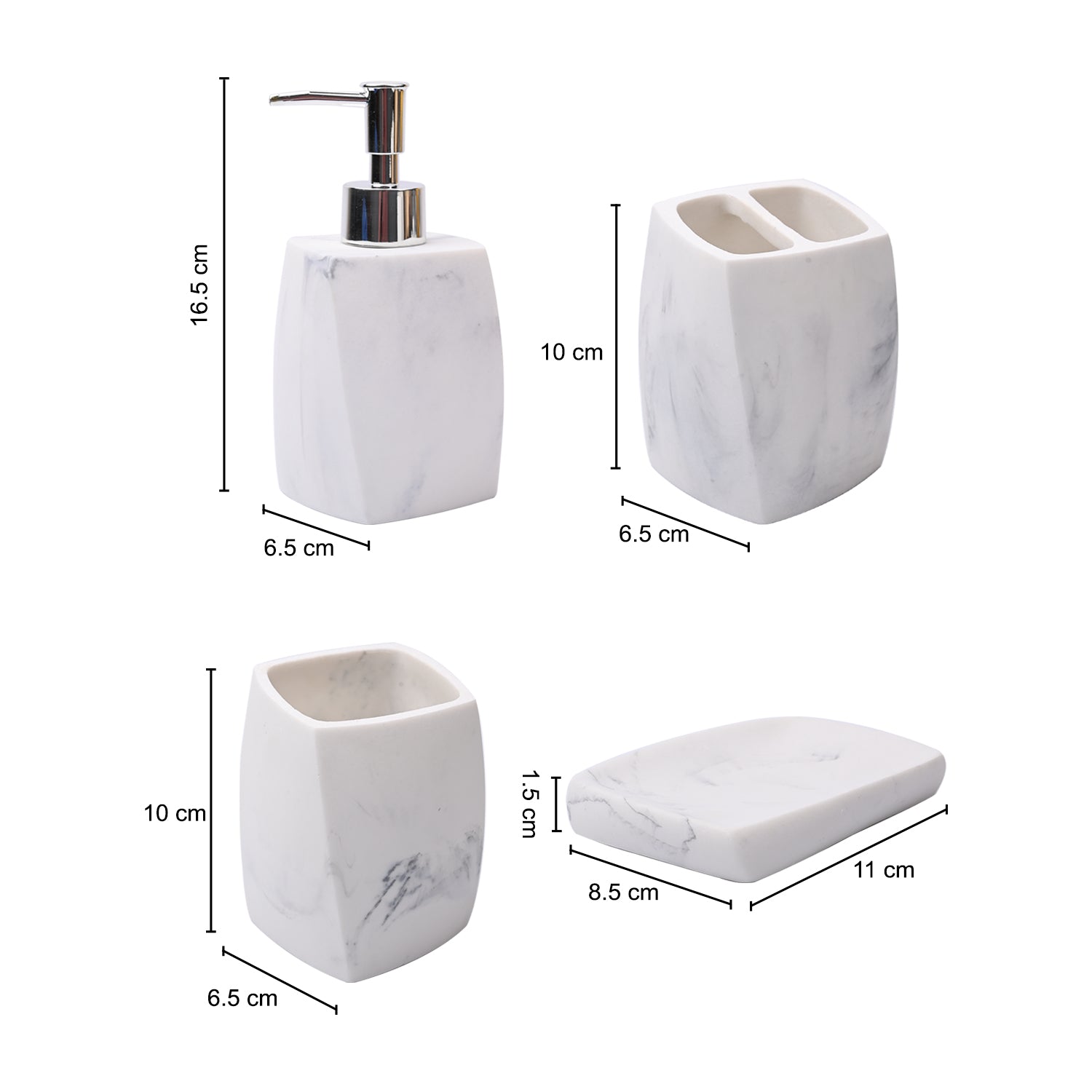 Modern Ivory Stone Bathroom Accessory Set - 4-Piece Luxury Vanity Organizer - Detailed Feature View 5