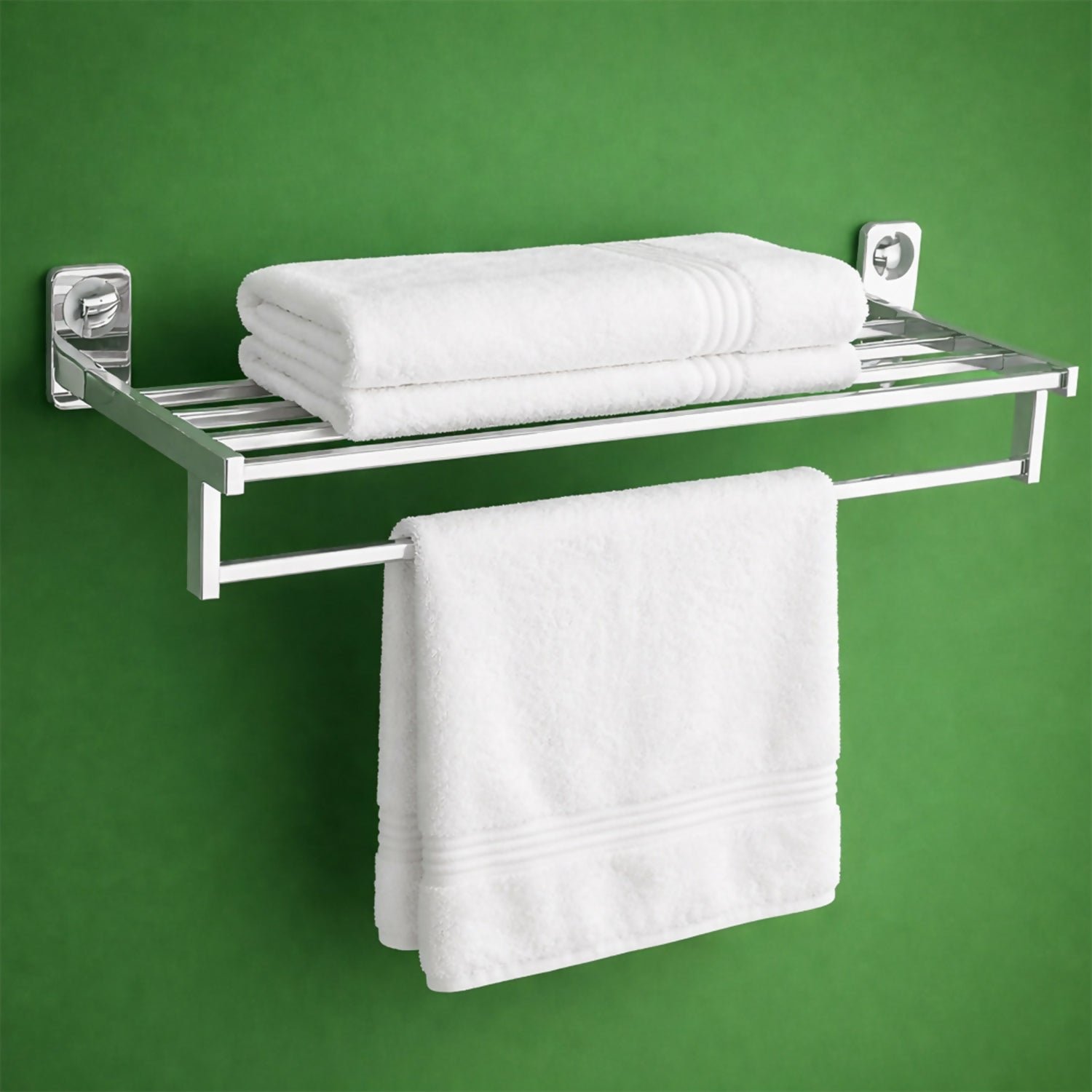 Premium Modern Wall-Mounted Chrome Towel Shelf with Hanging Bar - Buy Online at Alikart