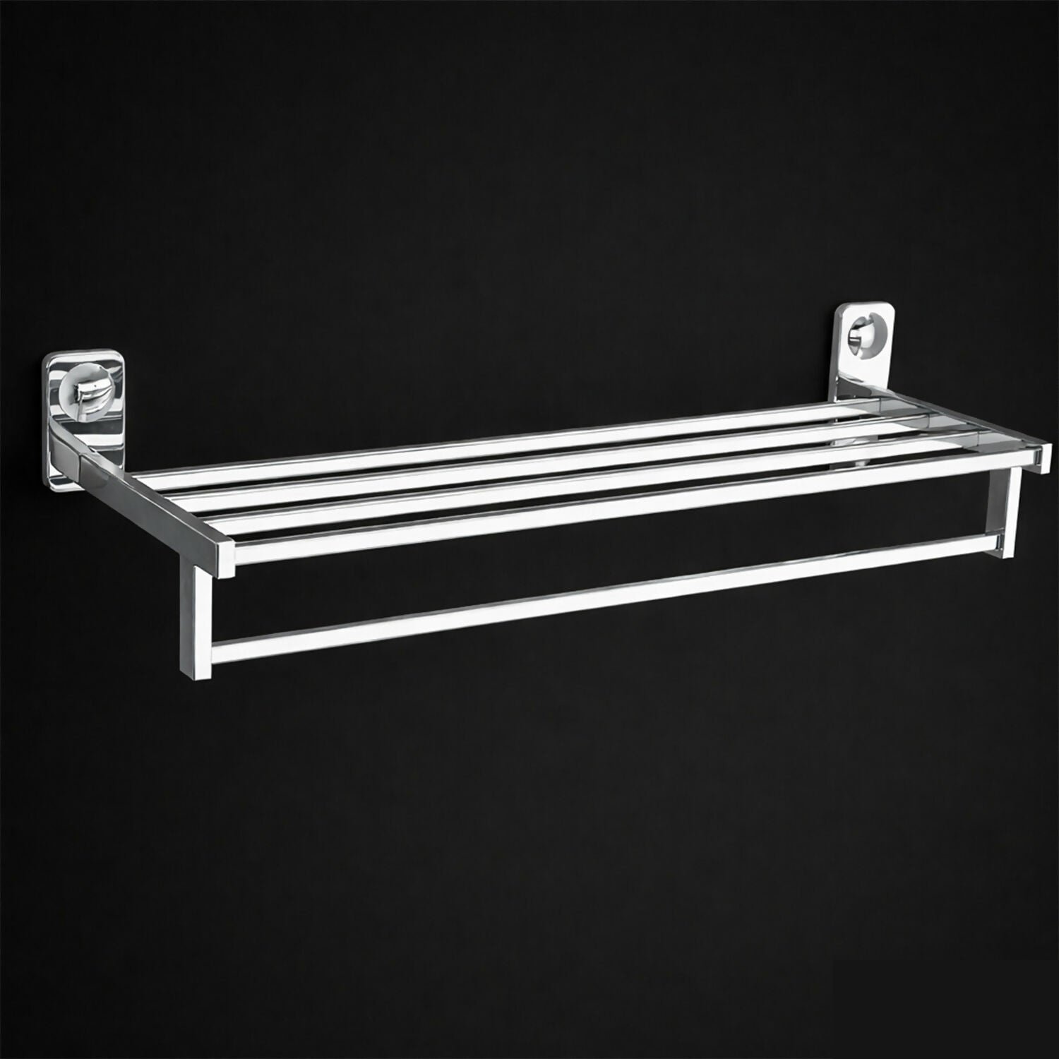 Modern Wall-Mounted Chrome Towel Shelf with Hanging Bar - Detailed Feature View 3