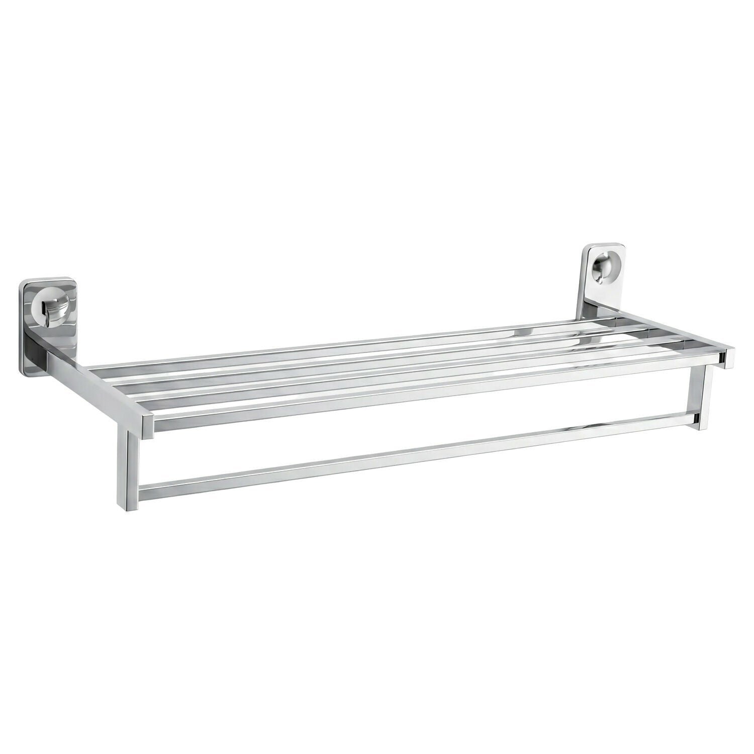 Modern Wall-Mounted Chrome Towel Shelf with Hanging Bar - Detailed Feature View 4