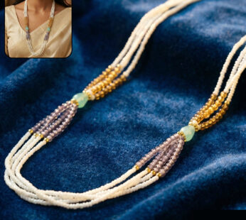Multi-Layer Pearl Statement Necklace with Lavender and Gold Accents