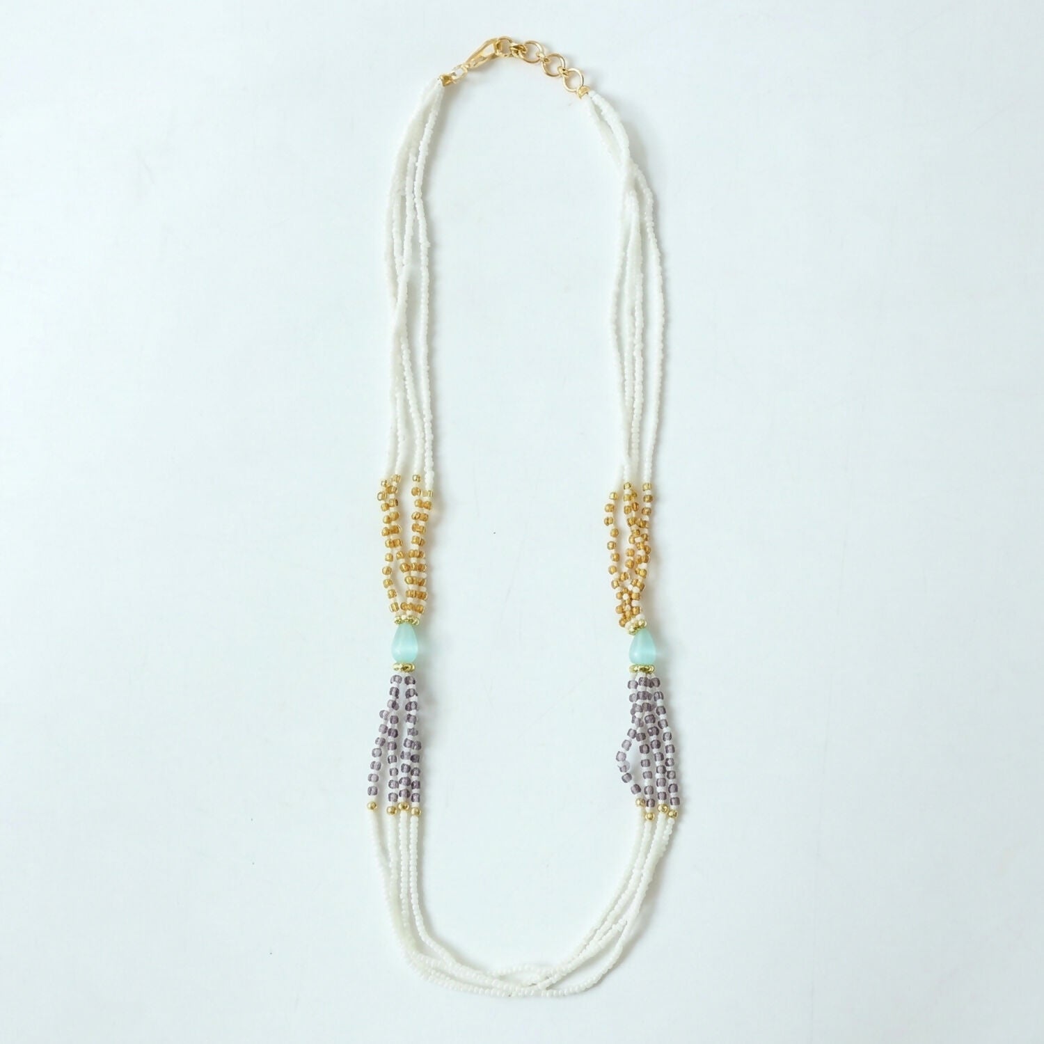 Multi-Layer Pearl Statement Necklace with Lavender and Gold Accents - Detailed Feature View 5