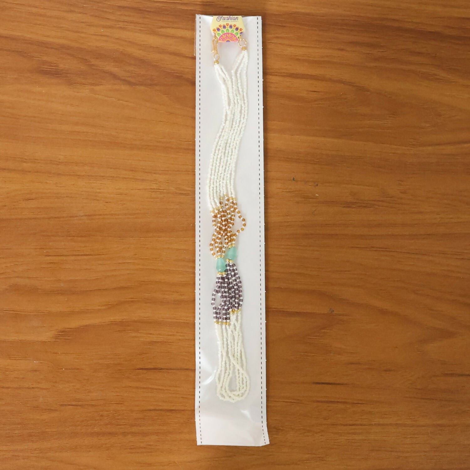 Multi-Layer Pearl Statement Necklace with Lavender and Gold Accents - Detailed Feature View 6