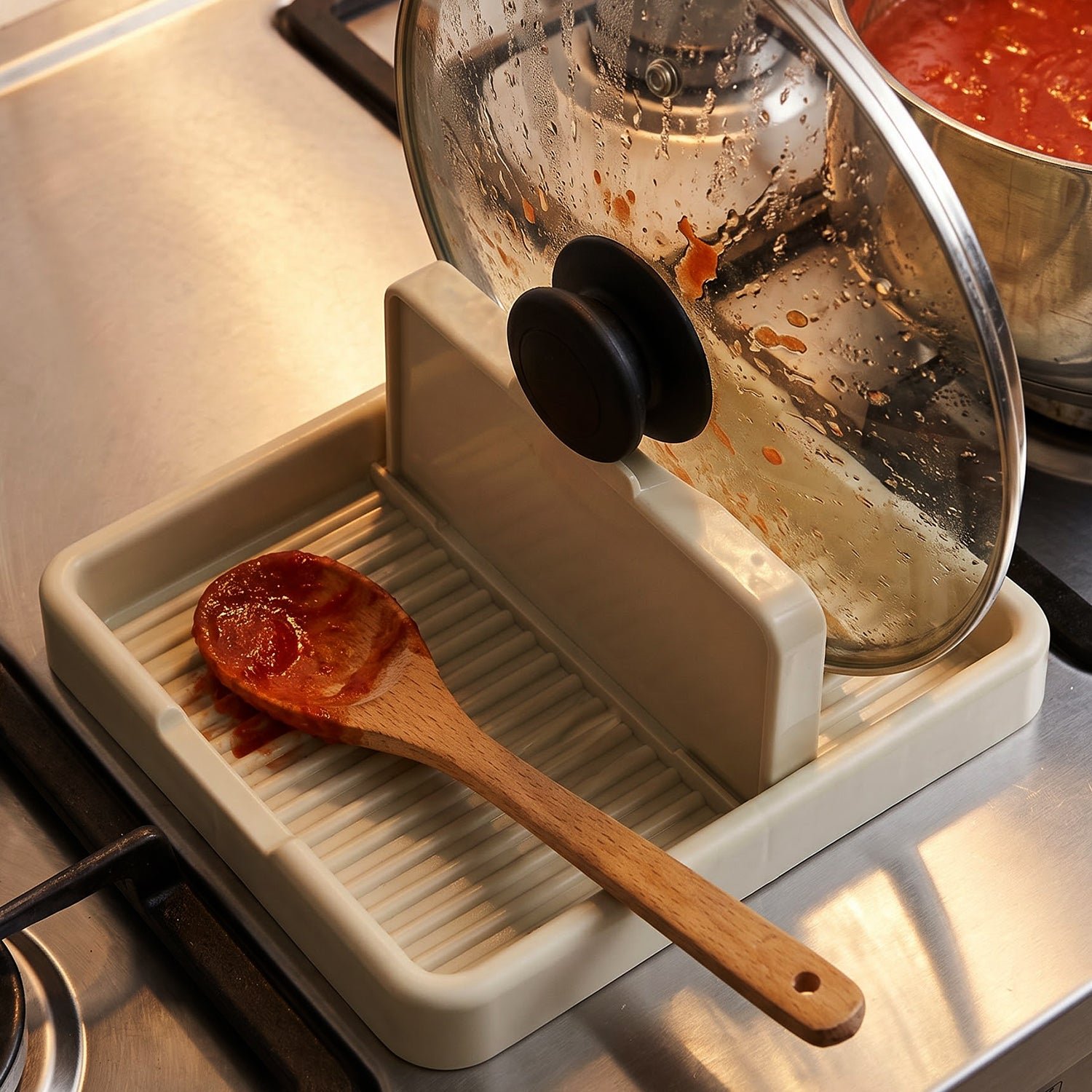 Multifunctional Kitchen Countertop Pot Lid and Cooking Utensil Holder Stand - Detailed Feature View 6