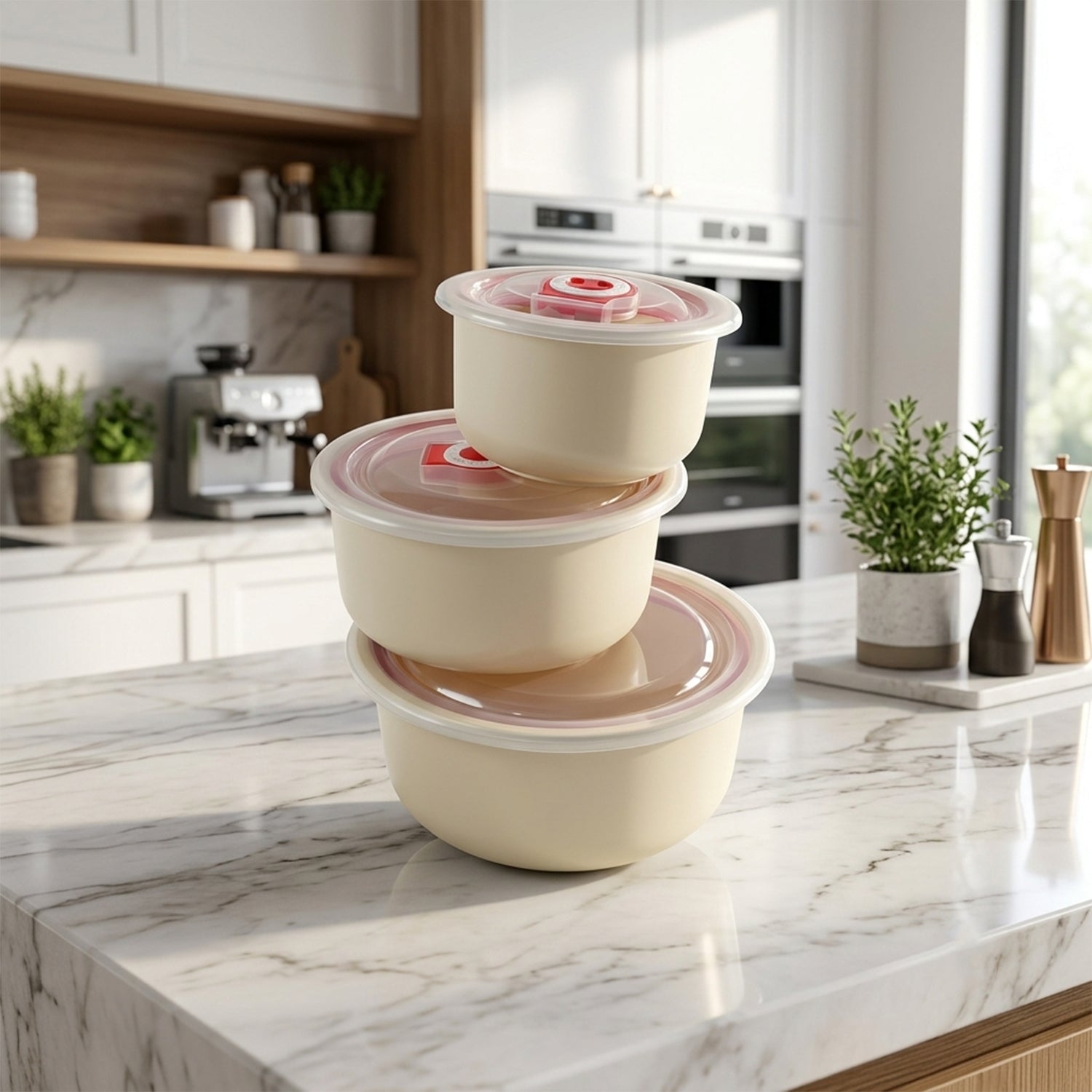 Multipurpose Plastic Bowl Set with Vented Lids for Kitchen Storage (3 Pc Set) - Detailed Feature View 2