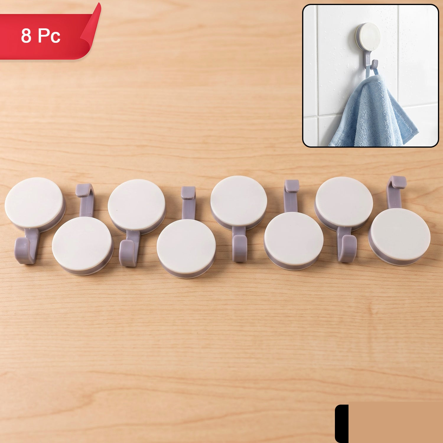 Multipurpose Self Adhesive Color Contrast Wall Hooks for Organized Home (8 Pc) - Detailed Feature View 1