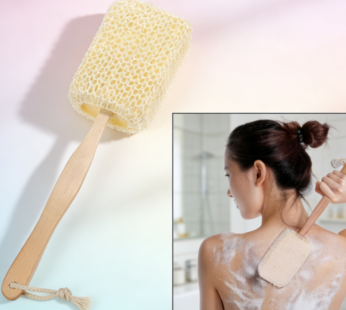 Natural Wood Handle Back Scrubber and Exfoliating Shower Loofah for Deep Body Cleansing
