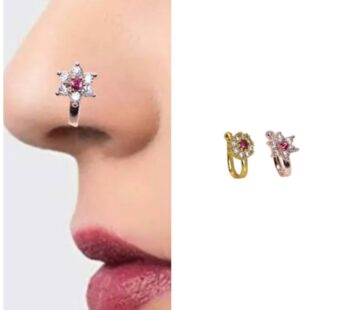 Non-Piercing CZ Nose Clips – Flower & Pave Hoop Set