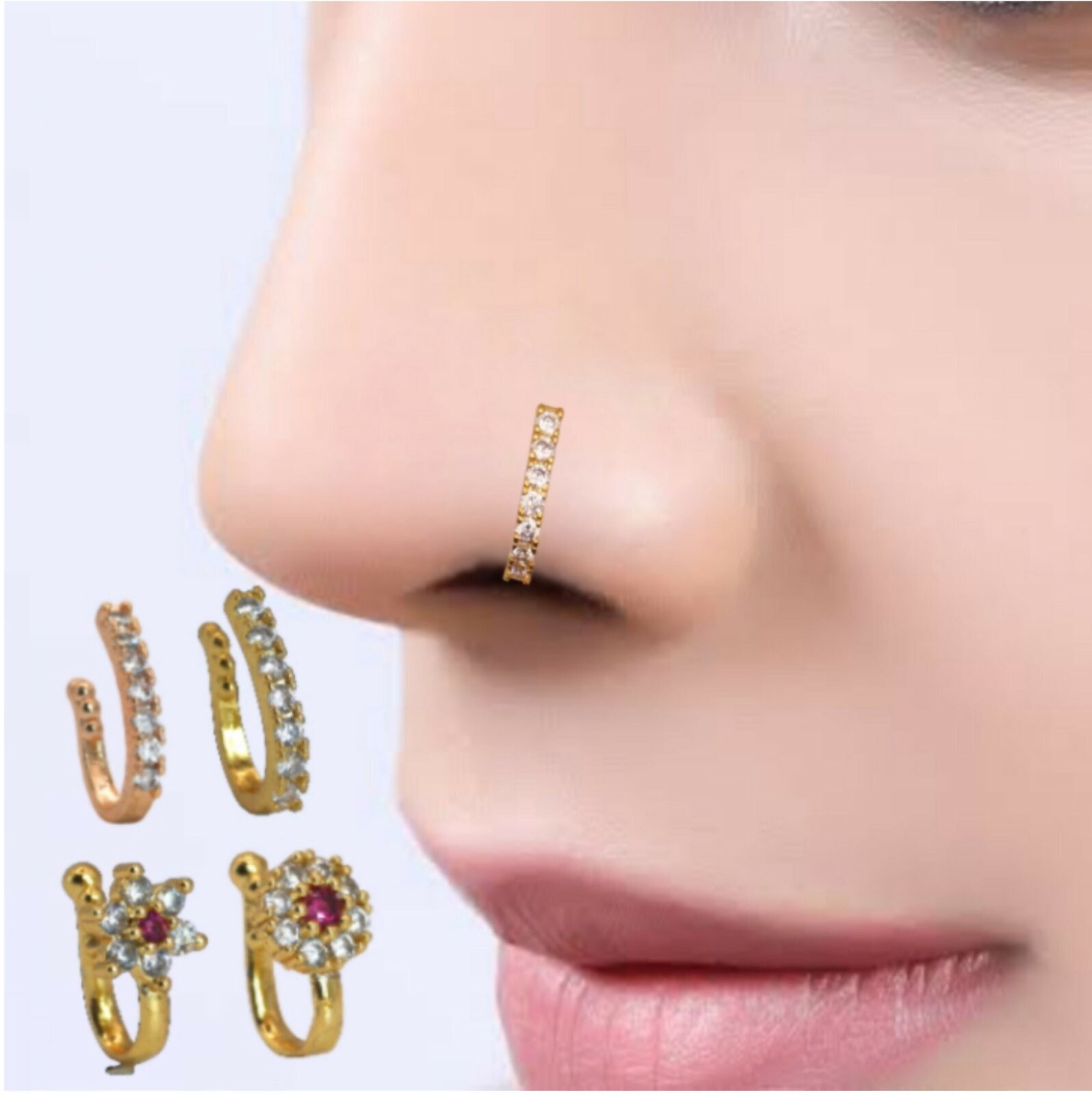 Premium Non-Piercing Nose Ring Set – 4 Elegant Clip-On Styles - Buy Online at Alikart