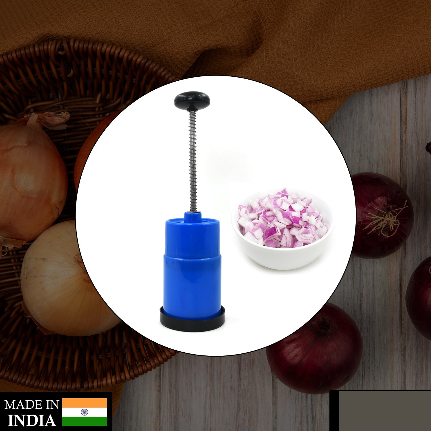 Onion Vegetable Hand Press Chopper – Sharp Stainless Steel | Quickslice - Detailed Feature View 1