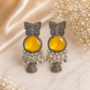 Premium Oxidised Butterfly Jhumka Earrings with Yellow Stone & Beads - Buy Online at Alikart