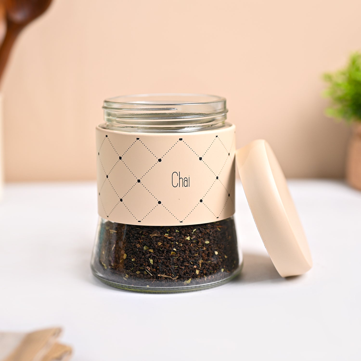 Peach Argyle Chai & Cheeni Jar Set - Detailed Feature View 3