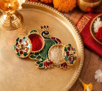 Peacock Kumkum Dani Kankavati – Elegant Pooja & Ritual Holder