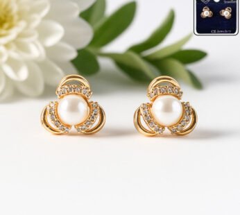 Pearl and CZ Stone Stud Earrings – Classic Elegant Look