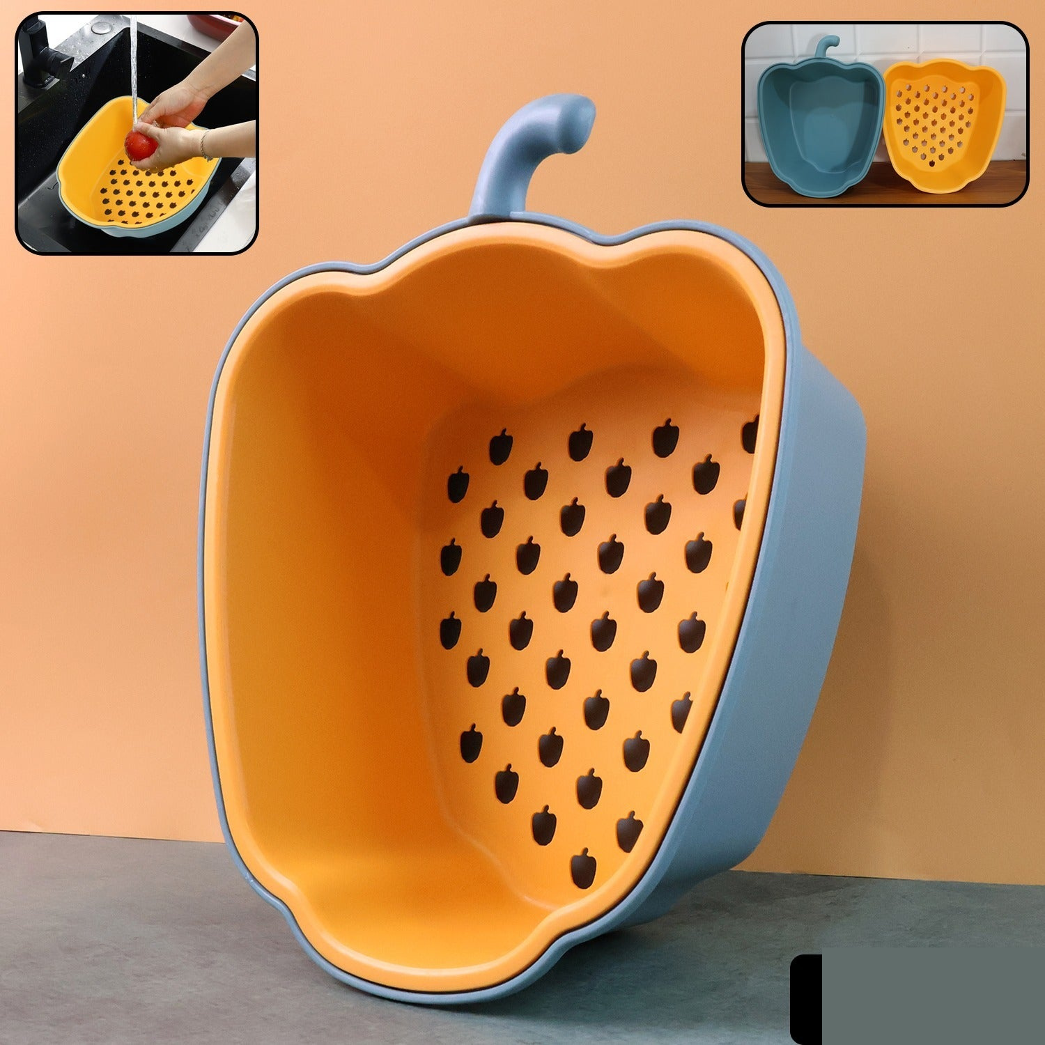 Pepper Shape Washing Bowl – 2-in-1 Draining & Serving Set - Detailed Feature View 1