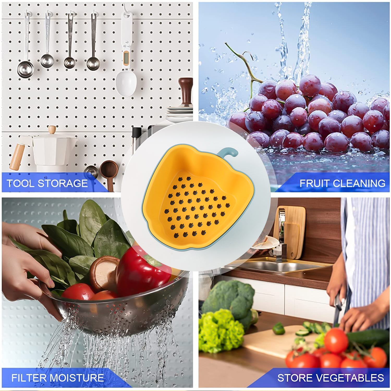 Pepper Shape Washing Bowl – 2-in-1 Draining & Serving Set - Detailed Feature View 2