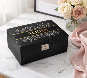 Personalized Floral Name Jewelry Box – Custom PU Leather Portable Travel Organizer with Dividers