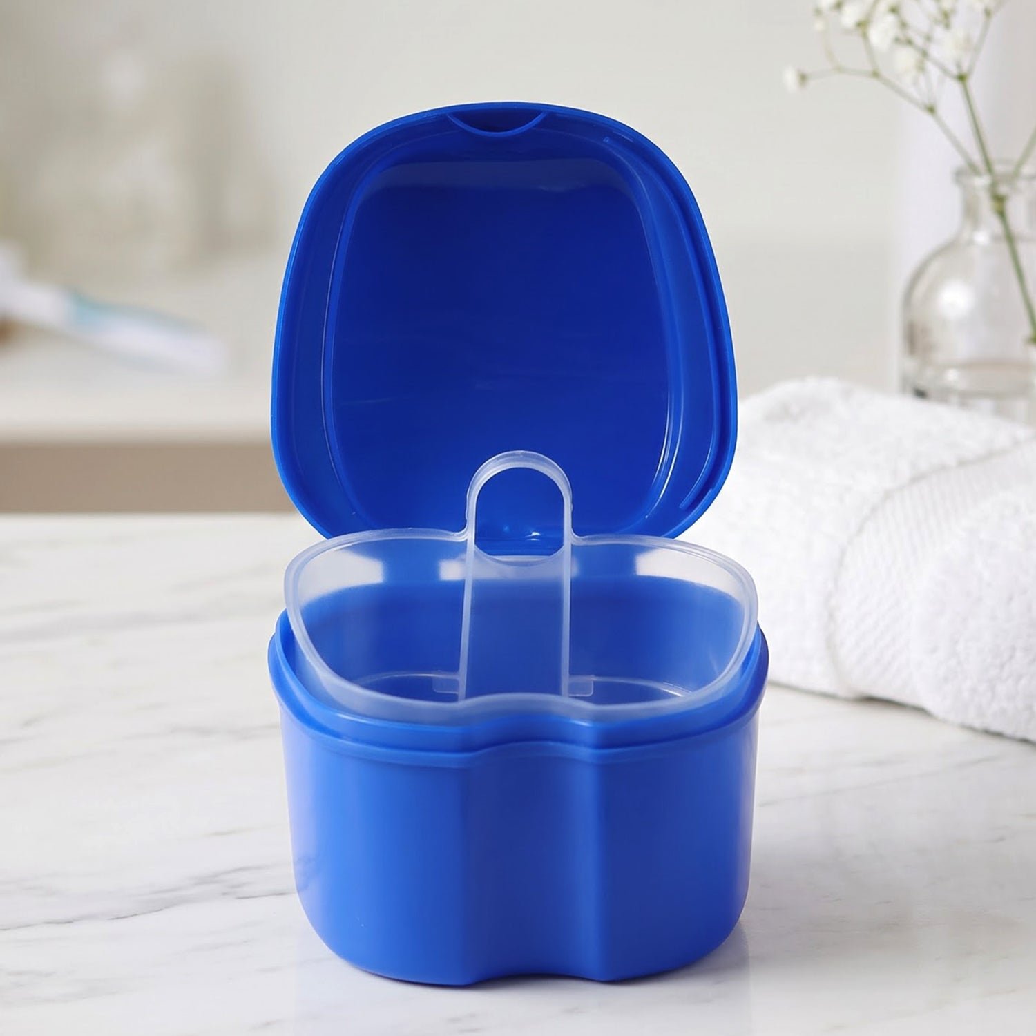 Plastic Denture Bath Cleaning Cup with Removable Strainer Basket and Lid - Detailed Feature View 7