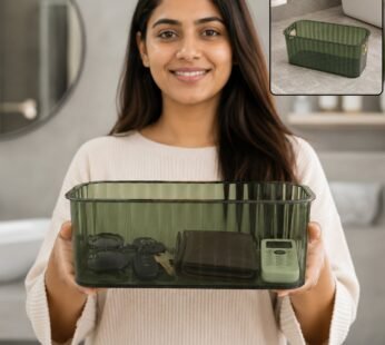Plastic Storage Basket Transparent Ribbed Organizer with Handles