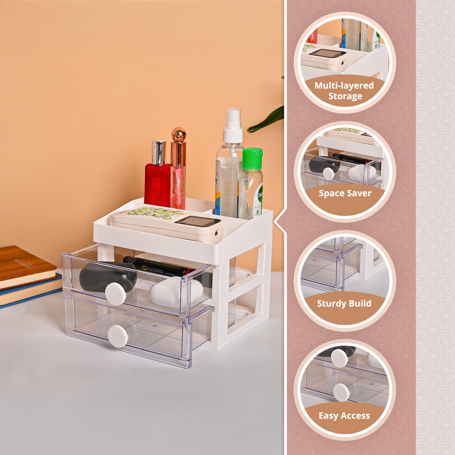 Plastic White 2 Layer Drawer - Detailed Feature View 1