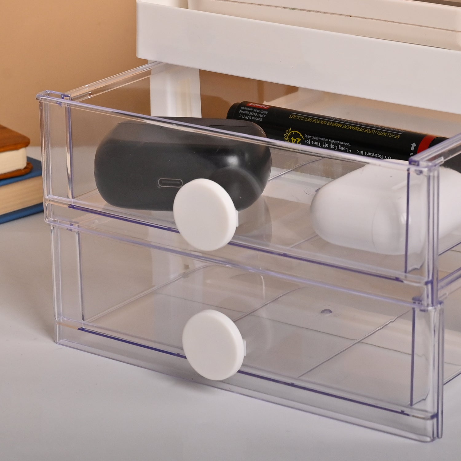 Plastic White 2 Layer Drawer - Detailed Feature View 2