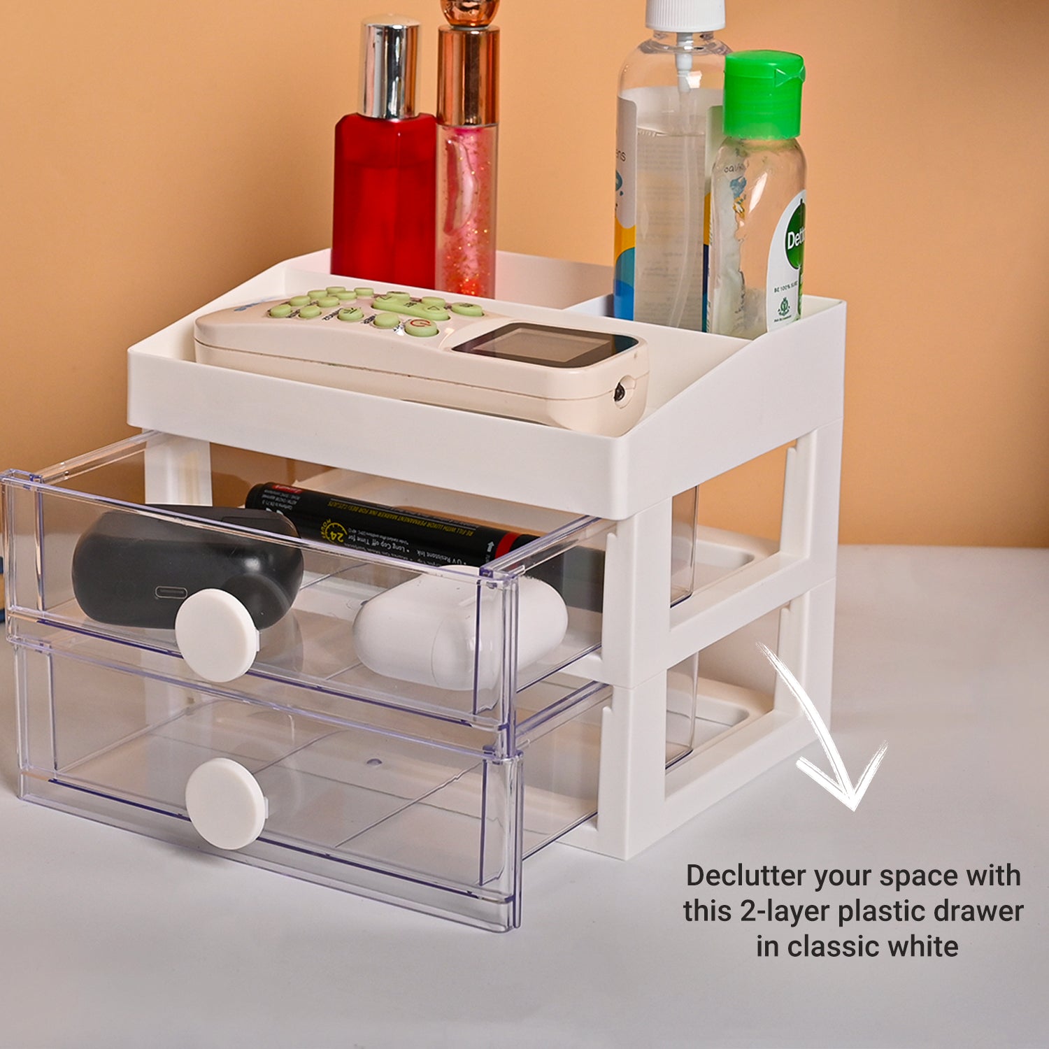 Plastic White 2 Layer Drawer - Detailed Feature View 3