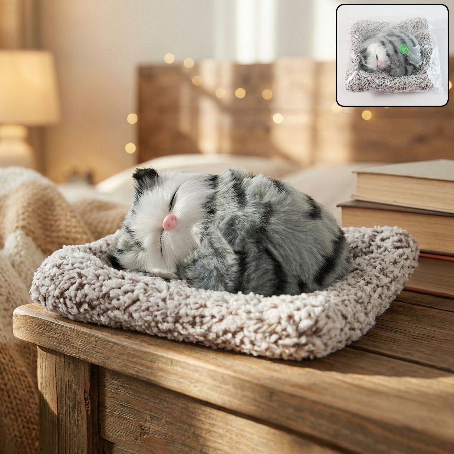 Premium Plush Cat Dashboard Showpiece – Soft Closed-Eye Design - Buy Online at Alikart