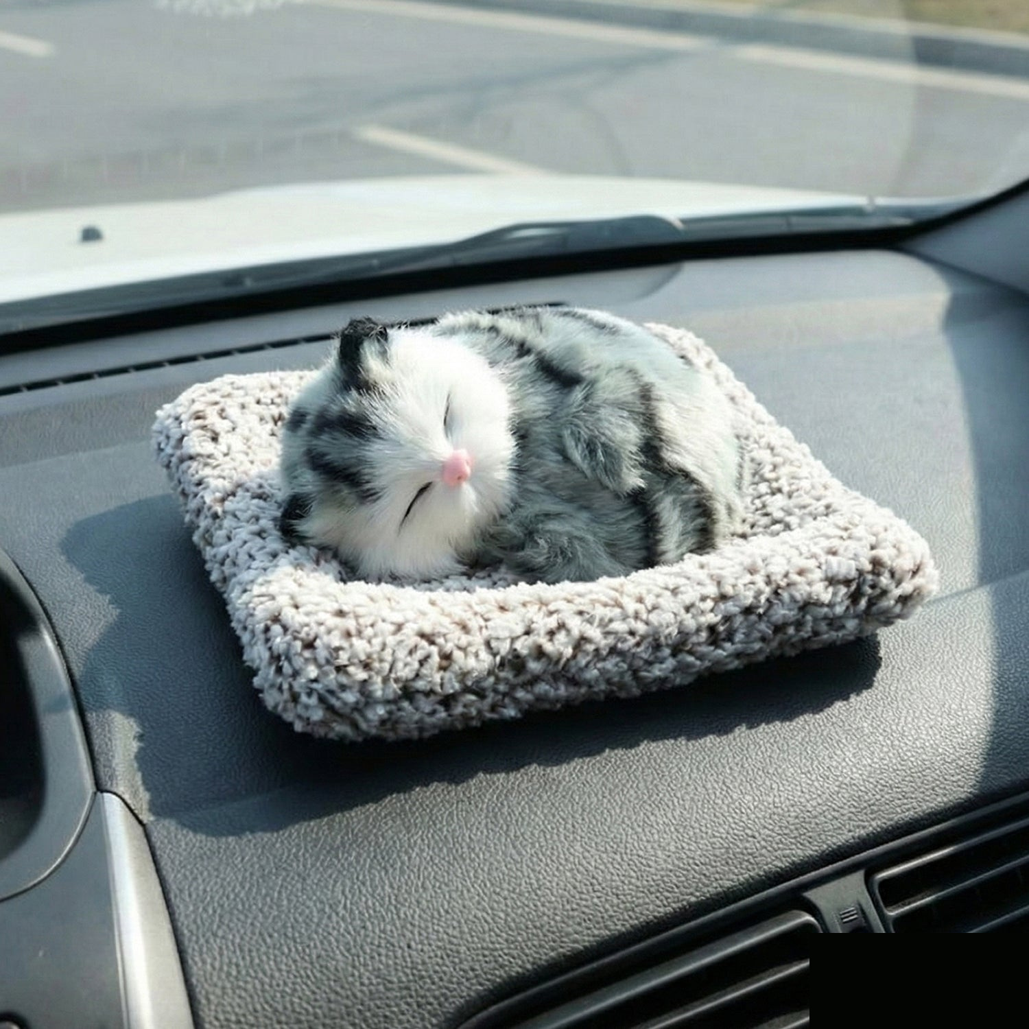 Plush Cat Dashboard Showpiece – Soft Closed-Eye Design - Detailed Feature View 3