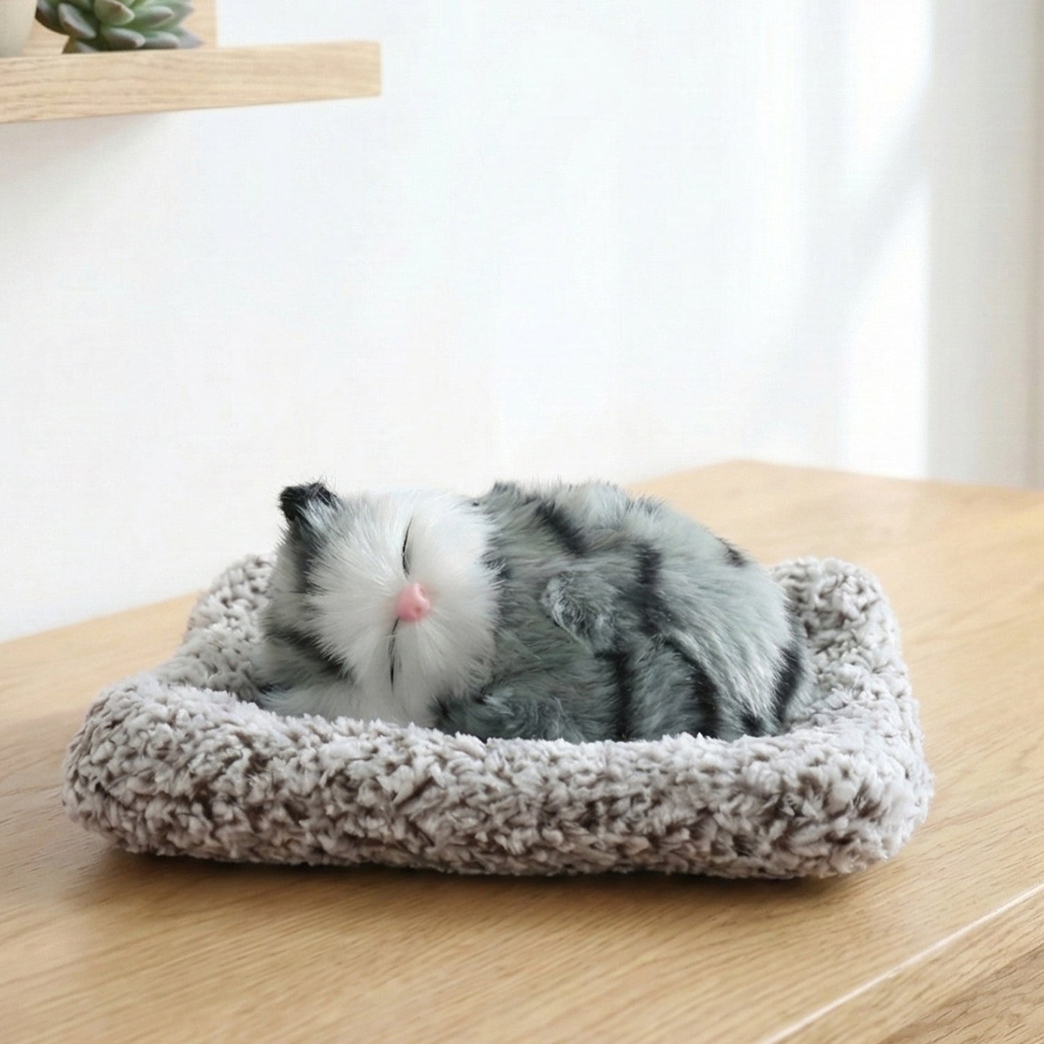 Plush Cat Dashboard Showpiece – Soft Closed-Eye Design - Detailed Feature View 6
