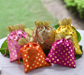 Polka Dot Small Potli Bags – 3 Pc Gift Pouch Set for Wedding, Party Favors, Jewelry, and Gift Packaging (Random Color)
