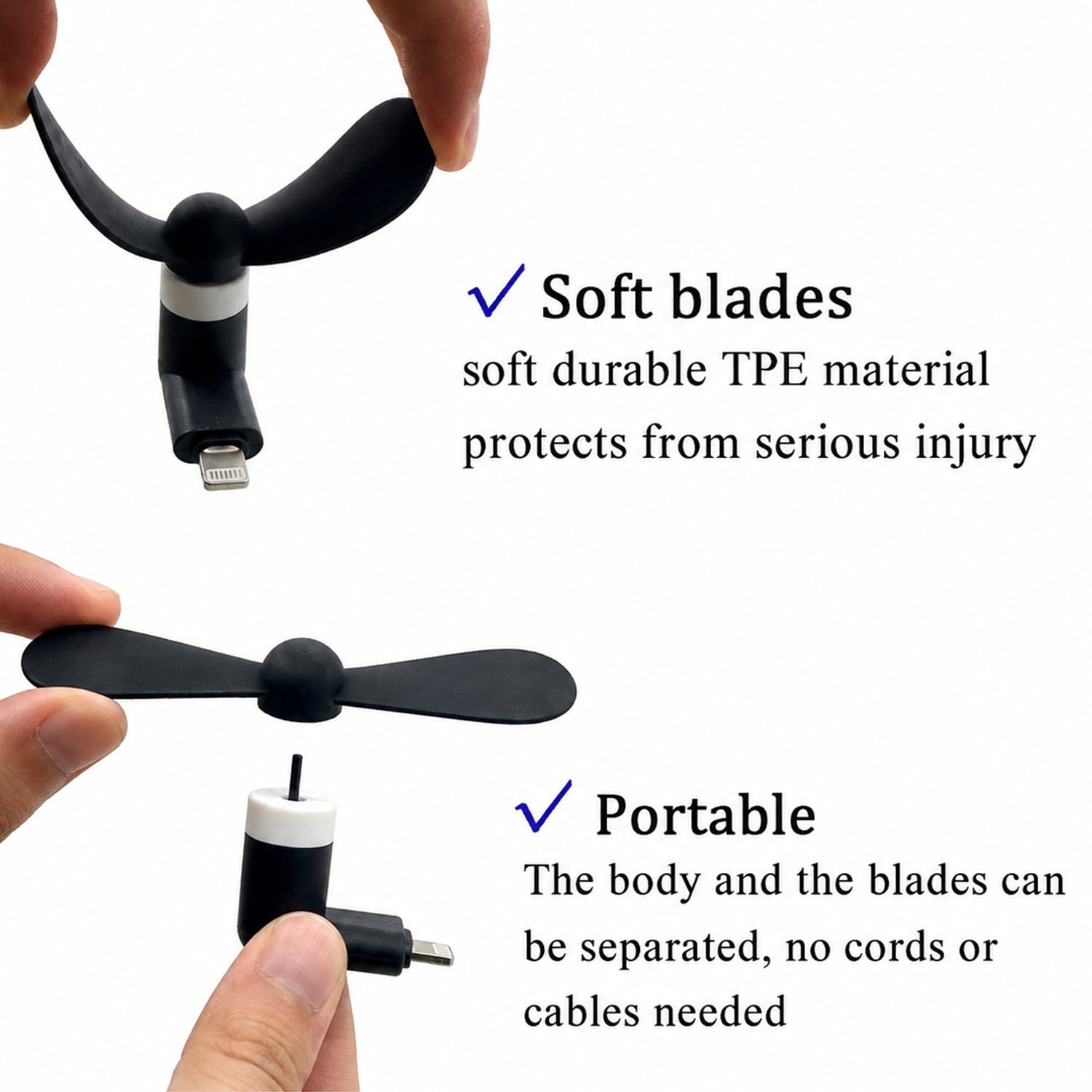 Portable Mini USB Mobile Fan with Soft Blades for Phone Cooling and Travel - Detailed Feature View 6