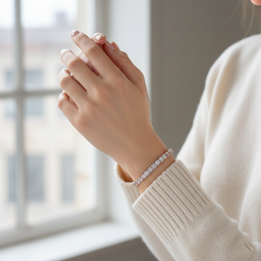 Premium Rose Gold Plated AD Bracelet – Elegant & Durable Jewelry - Detailed Feature View 1