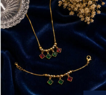 Premium traditional ad stone green maroon dokiyu and breslet set both