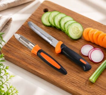 Professional 2-Piece Kitchen Knife Set with Ergonomic Orange and Black Handles
