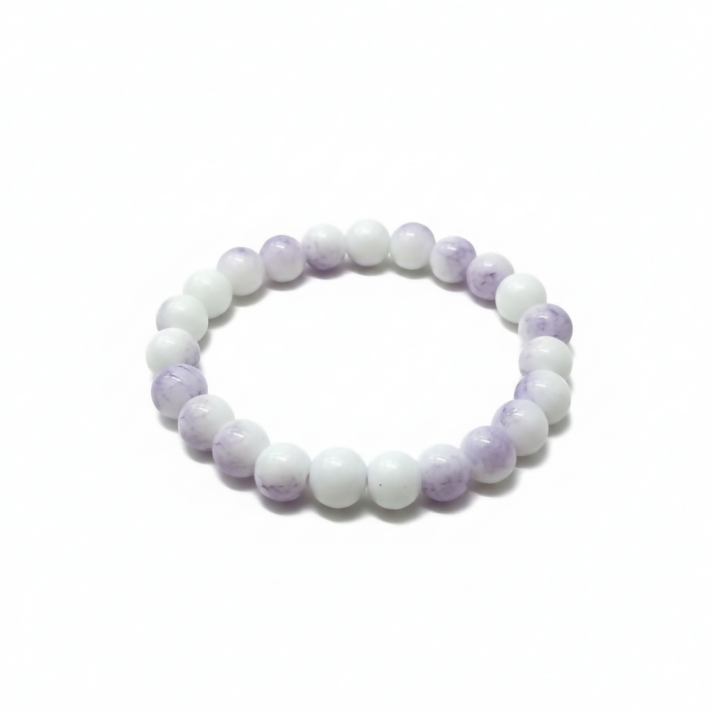 Purple Beaded Stretch Bracelet – Elegant Dual-Tone Design - Detailed Feature View 1